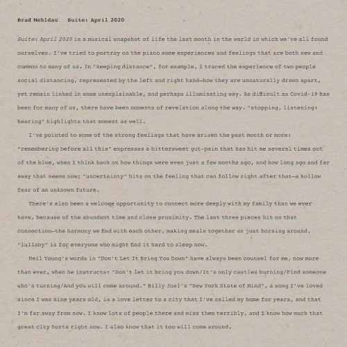 Brad Mehldau — Suite: April 2020 cover